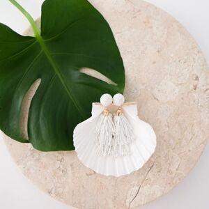 NWT Panacea White Beaded Tassel Earrings